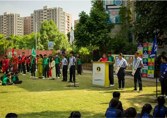 Student Council Prefects Assembled for Outdoor School Ceremony